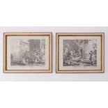 William Hogarth, two etched plates titled England 1756 and France, plate 1 and plate 2, both