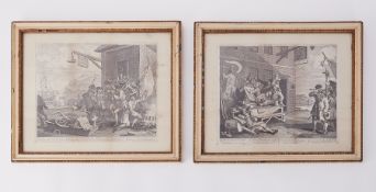 William Hogarth, two etched plates titled England 1756 and France, plate 1 and plate 2, both