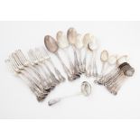 Victorian silver flatware, London, Kings pattern, comprising include four forks, four desert