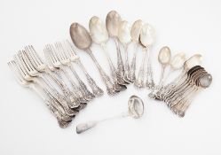 Victorian silver flatware, London, Kings pattern, comprising include four forks, four desert