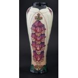 Moorcroft, a large vase, marked 93, with purple fox gloves, height 36cm.
