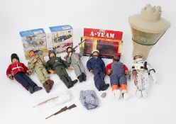 A collection of six Action Men figures, Mr T figure also Corgi 'The A-Team' figure and van etc.