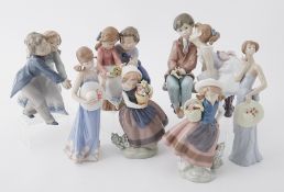 A collection of seven Lladro figurines including Boy & Girl dancing etc (7).