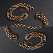 An 18" 9ct yellow gold belcher link chain, 33.79gm and a gold plated twisted rope design bracelet