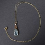 A 14ct yellow gold antique pendant set with a pear shaped aquamarine, approx. 2.80 carats (