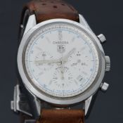Tag Heuer, a steel cased Tag Heuer Carrera chronograph automatic date wristwatch with white dial &