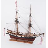 A scale model of a boat 'Irene' Brig of War built in 1806 at Hythe England named 'Grasshopper'