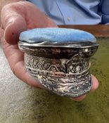 A novelty early 20th century silver pin cushion in the form of a Naval officers cap