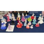 Collection Royal Doulton, Coalport and other figurines including 'Rose' HN130?, 'Dinky