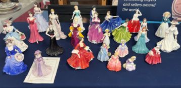 Collection Royal Doulton, Coalport and other figurines including 'Rose' HN130?, 'Dinky
