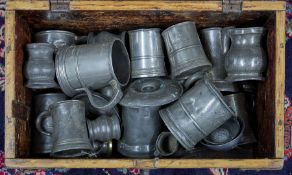 Collection of 19th century and later Pewter ware together with a stripped pine and iron bound