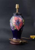 Moorcroft, a baluster shaped table lamp on blue ground, height 29cm.