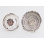 Two silver coin dishes one with Marie Theresa crown, approx 4.27oz (2).