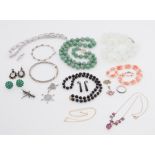 A good quality mixed lot to include an opaline bead necklace, carved flower coral bead & pearl