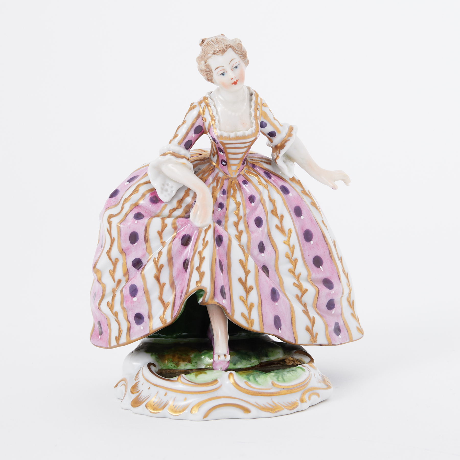 A 19th century porcelain figure of a Lady in the style of Meissen, standing in a period