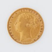 An Victoria 1872 bun head full sovereign.