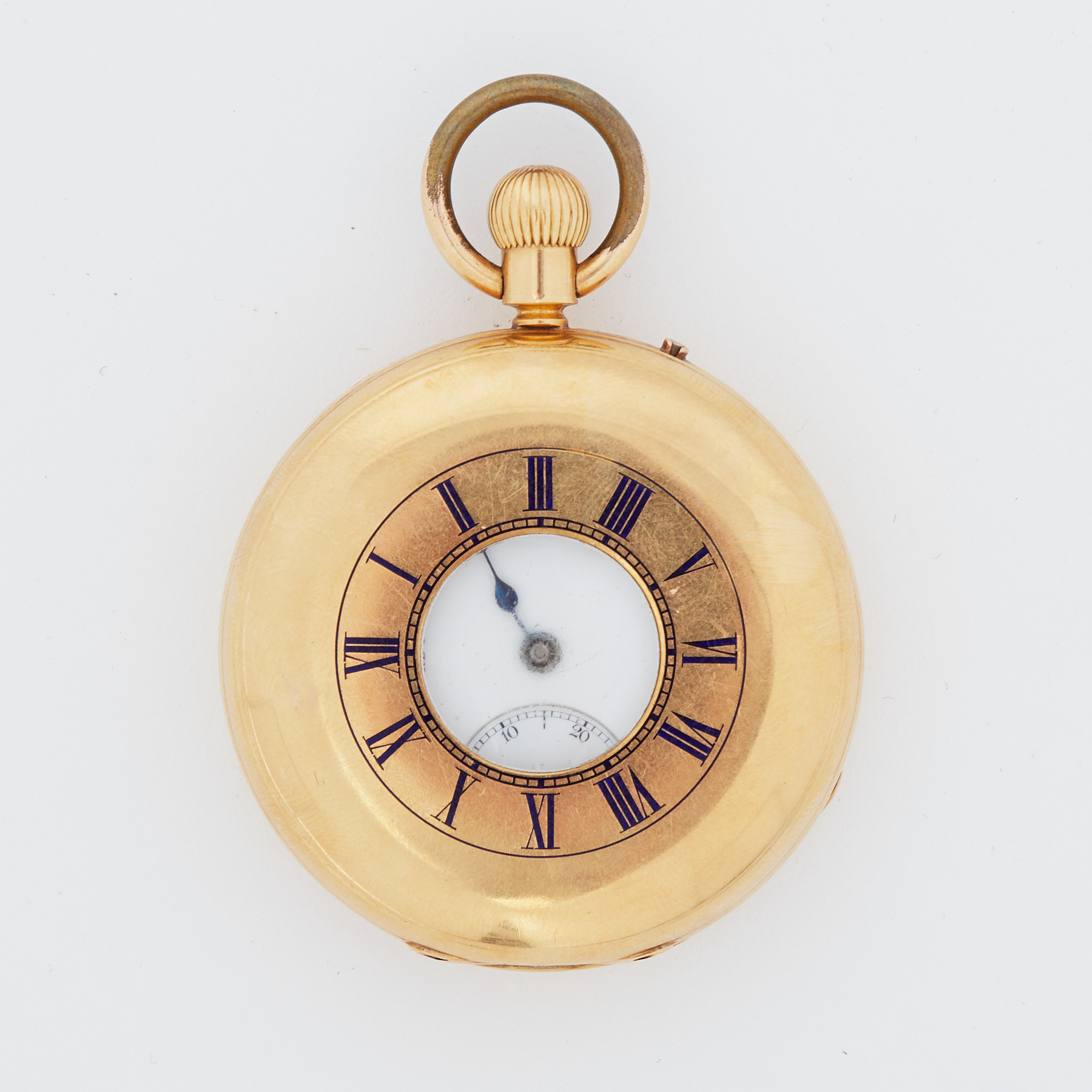An 18ct. gold cased half hunter pocket watch by E. & E. Emanual of 3. The Hard, Portsea (