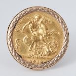A 1912 George V full sovereign mounted into a 9ct yellow gold ring mount, 11.68gm, size Q 1/2.