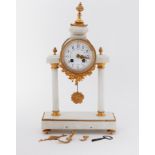 An alabaster & gilt mounted Portico clock, with key.