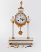 An alabaster & gilt mounted Portico clock, with key.