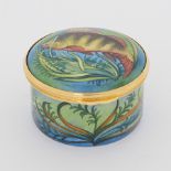 Moorcroft enamel trinket pot decorated with Carp fish, boxed,