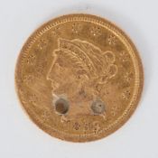 A 22ct gold 1853 USA 2.5 dollar Liberty coin, approx 4.1g.