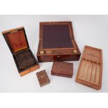 Victorian rosewood writing slope fitted with two inkwells together with three other boxes and a