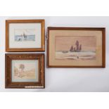 Seven various pictures including vintage watercolours, small marine painting H K Tapson, Joel Palmer