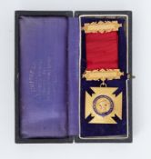 A 9ct gold medal inscribed to the reverse 'The order of Merit & Honour of Knighthood was conferred