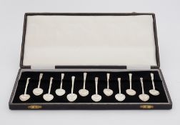 A set of twelve silver coffee spoons, London, 1973-74, maker AT, 1.59oz, cased.