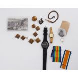 Small mixed collection to include military buttons, badges, two dress watches etc.