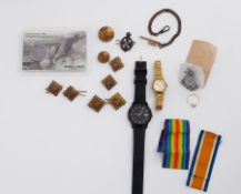 Small mixed collection to include military buttons, badges, two dress watches etc.