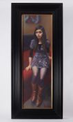 Piran Bishop, 'Study of Girl' oil on canvas, signed and dated 2010 to the reverse, 87cm x 27cm,