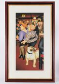 Beryl Cook (1926-2008) 'Dog In The Dolphin' signed print, stamped JDH, 52cm x 25cm, framed and