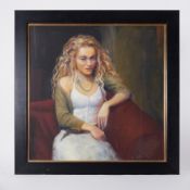 Piran Bishop, 'Girl with White Dress' oil on canvas, signed and dated to the reverse 2008, 58cm x