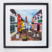 Lou from Lou C fused glass, 'Southside Street', signed, 30.5cm x 31cm, framed. Louise is a