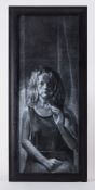 Lisa Stokes, 'Self Portrait' oil on board, signed and titled to the reverse, 63cm x 24cm, framed and