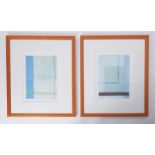 A pair of abstract prints, 43cm x 33cm, framed and glazed.