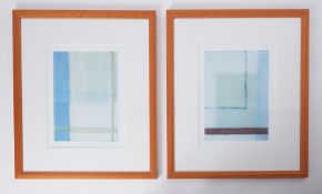A pair of abstract prints, 43cm x 33cm, framed and glazed.