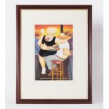 Beryl Cook (1926-2008) 'Two On A Stool' signed print, stamped HBK, 37cm x 25cm, framed and glazed.