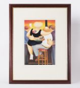 Beryl Cook (1926-2008) 'Two On A Stool' signed print, stamped HBK, 37cm x 25cm, framed and glazed.