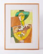 Ewart Johns (1923- 2013) Glazed Frame titled ' Woman Clasping Knee' 1995, oil pastel, 57cm x 43cm.