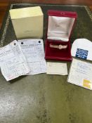 Omega, a ladies 9ct gold bracelet watch, 19.90g, with original box and outer box, purchase card 12th