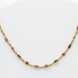 A fine 9ct yellow gold and mixed coloured stone necklace, overall length 42cm.