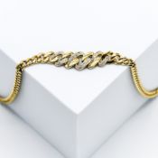A 9ct yellow gold chain link necklace with a chain link central panel set with 0.12 carats of
