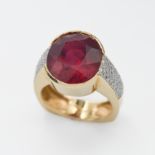 An 18ct yellow gold ruby? And diamond, size N.