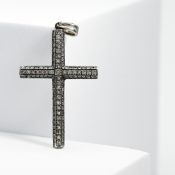 An 18ct white gold cross pendant set with small round cut diamonds, length inc. bale approx. 5cm x
