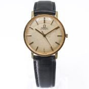 Omega, a vintage automatic mid-size Omega wristwatch on replacement black leather strap, comes