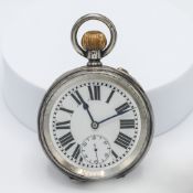 A silver pocket watch with roman numerals, 156.51gm, Chester hallmarks, 156.49gm.