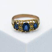 An antique yellow gold diamond and sapphire ring (not hallmarked), size N.